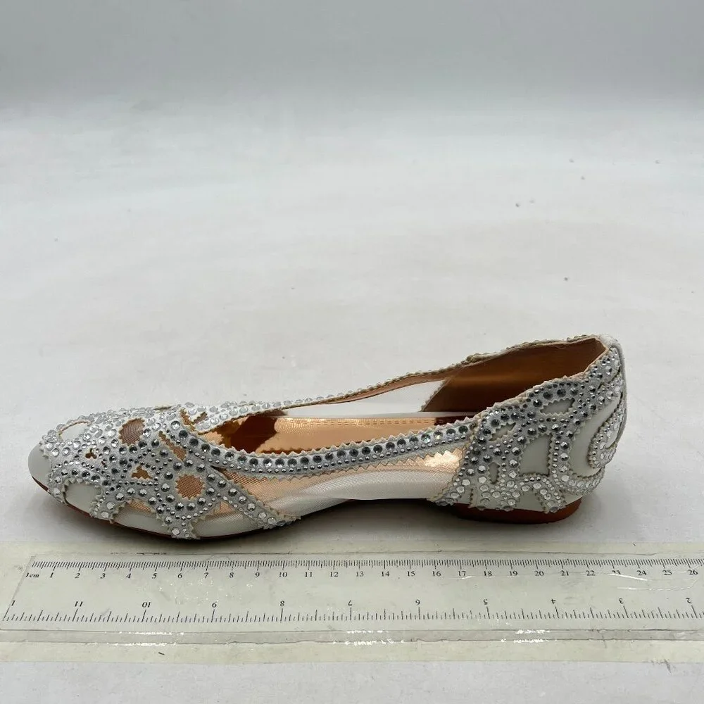 XYD White Pointed Toe Rhinestone Flats Mesh Slip-on Crystals Wedding Bride Shoes - Picture 2 of 8